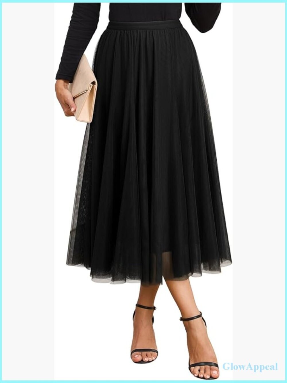Elastic High Waisted A-Line Layered Flowy Midi Tulle Skirt Size M